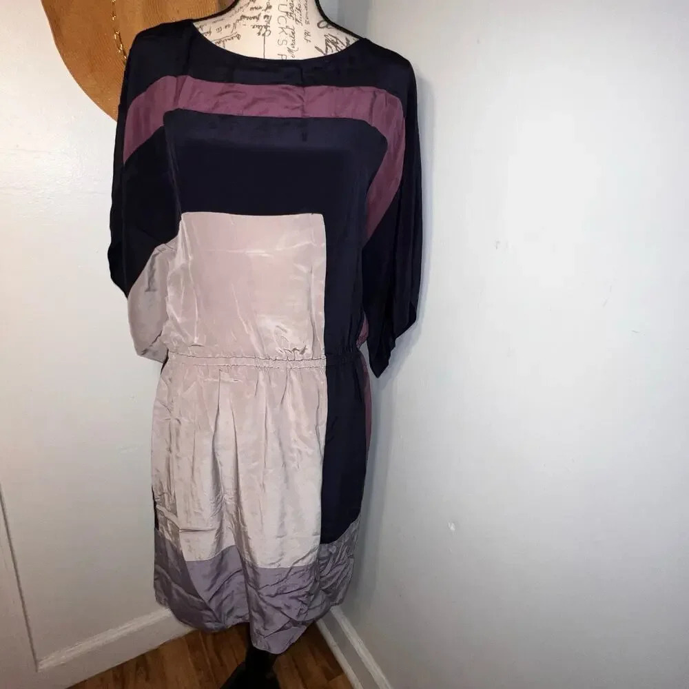 Suzi Chin for Maggie boutique, silk sleeve elastic gathered waist block dress